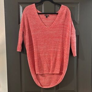 Express Coral-Pink V-Neck Knit Sweater